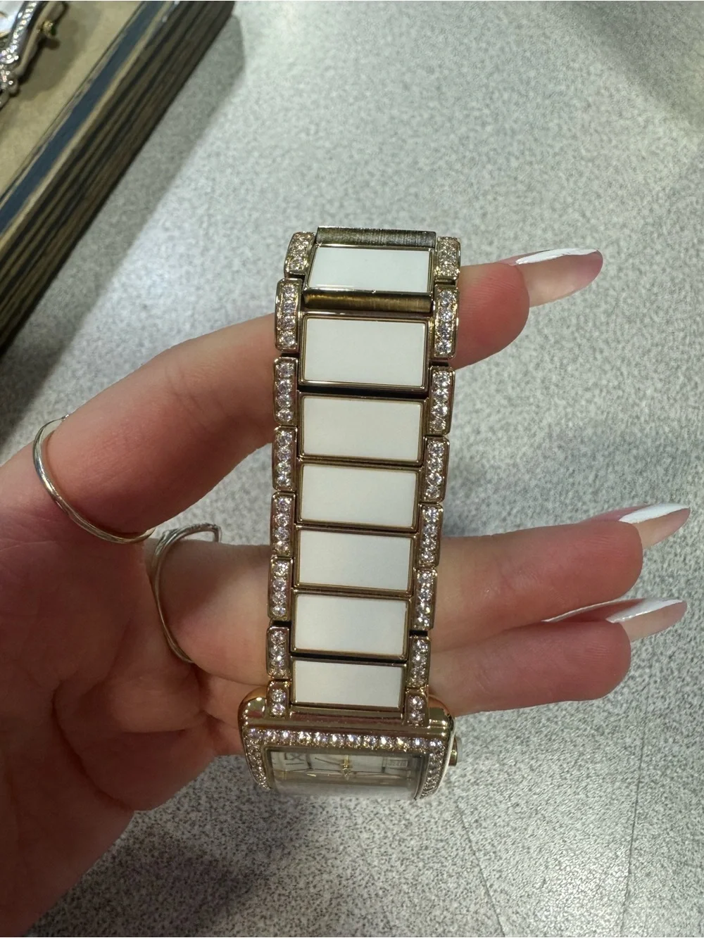 Rarities by Carol Brodie Goldtone Stainless Steel White Accent Bracelet Watch